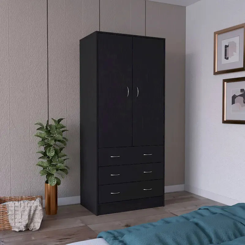 19 moderne kledingkast met twee deuren, 3 laden en 1 kledingroede voor de slaapkamer