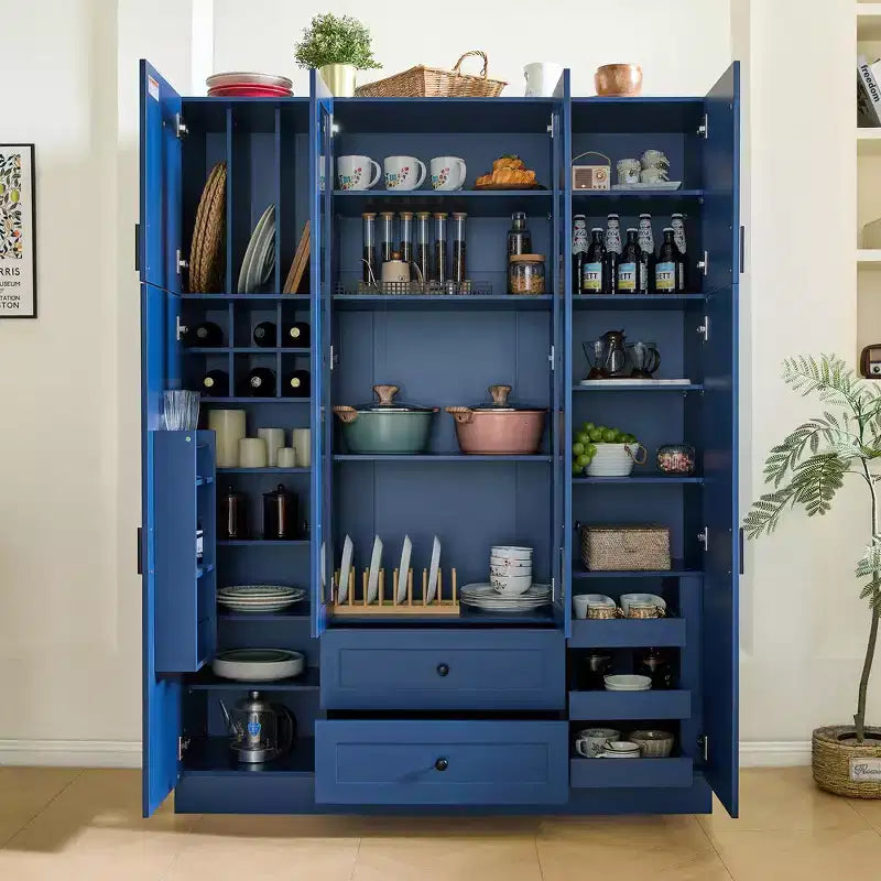 Dispensa da cucina indipendente Whisen alta 71', grande mobile contenitore per sala da pranzo con credenza e buffet a 6 ante, ripiani regolabili