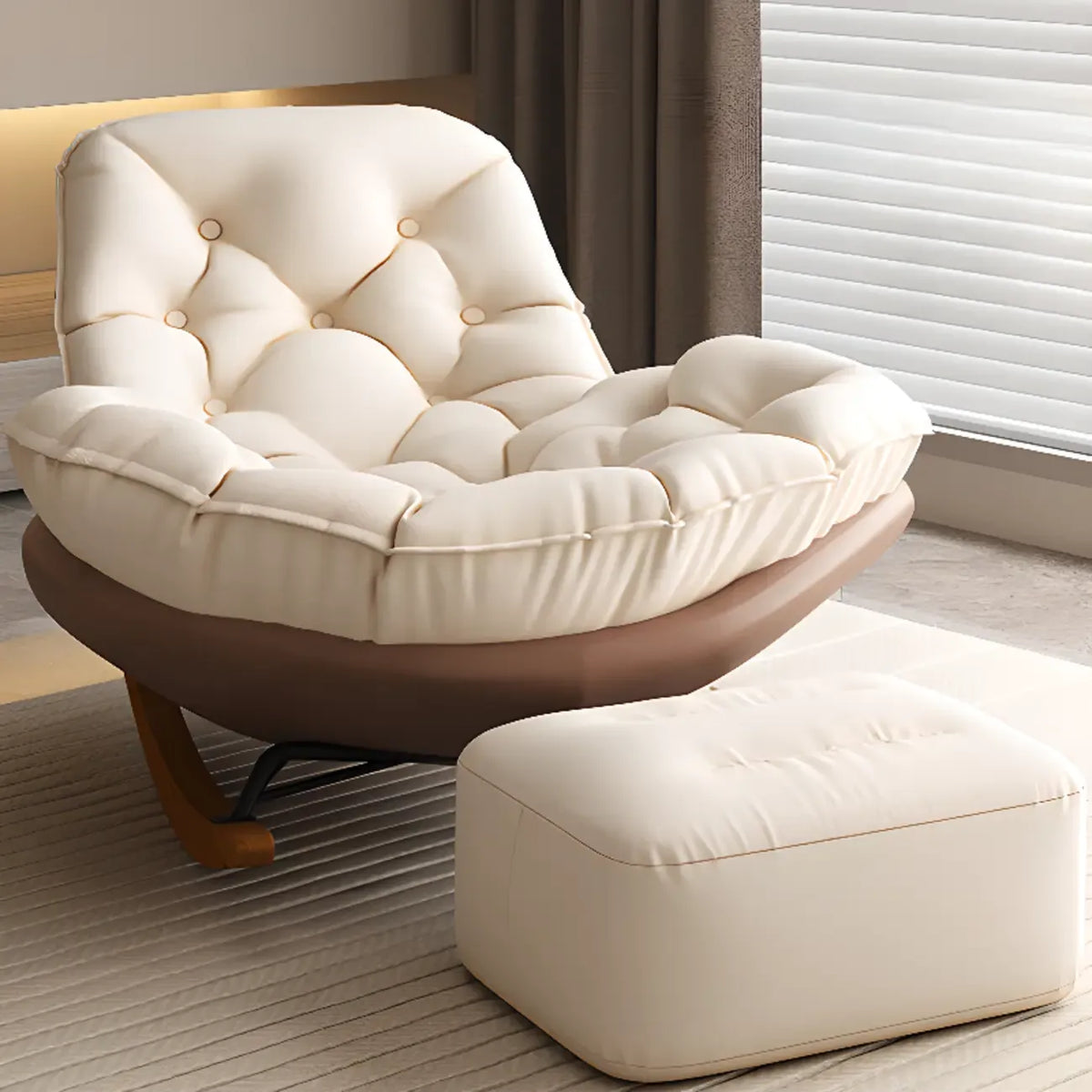 Sedia a dondolo scandinava imbottita con pouf opzionale