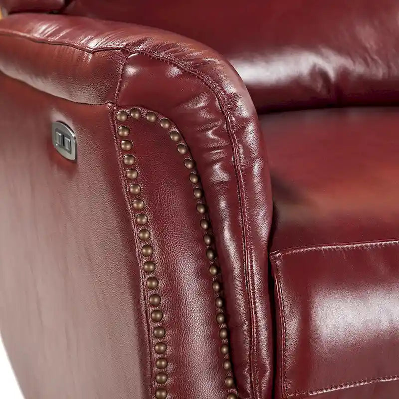 Poltrona relax elettrica in vera pelle con porta USB - Set di 2 con schienale a orecchioni e borchie