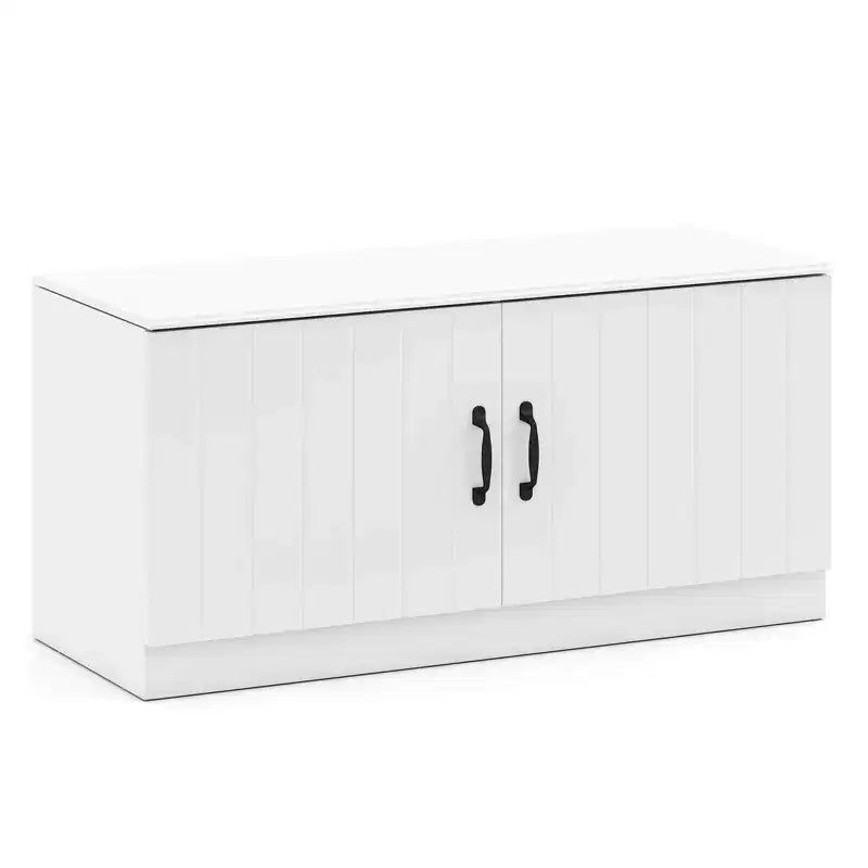 2-Door Shoe Bench wirh Adjustable Shelves Hidden Storage Space Natural + White/Whi5te