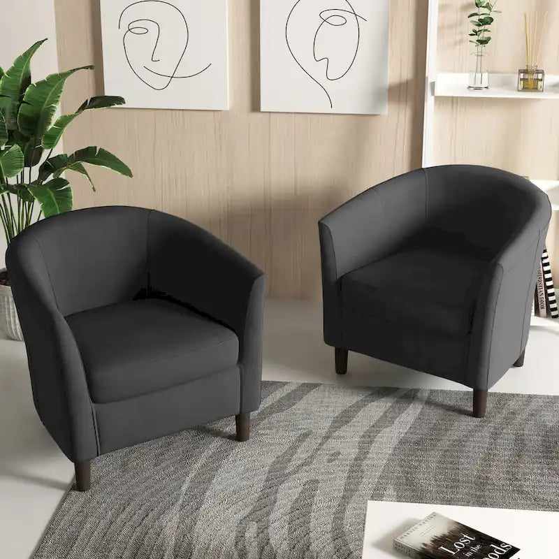 Set di 2 poltrone d'accento moderne in lino, a forma di botte, poltrone club