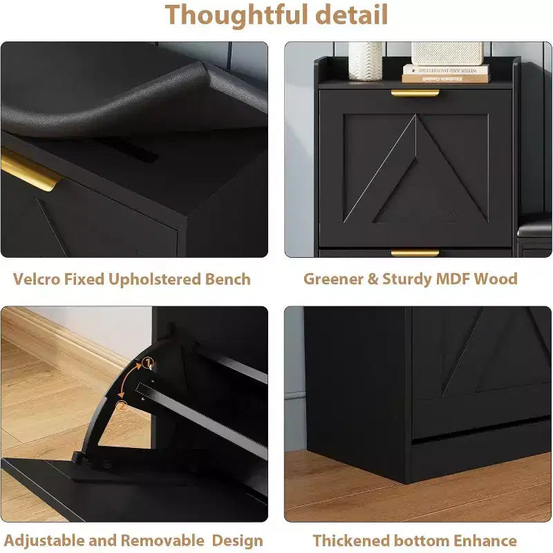 Shoe Storage Cabinet with Bench & 4 Flip Drawers - Narrow Entryway Organizer for 35-40 Pairs