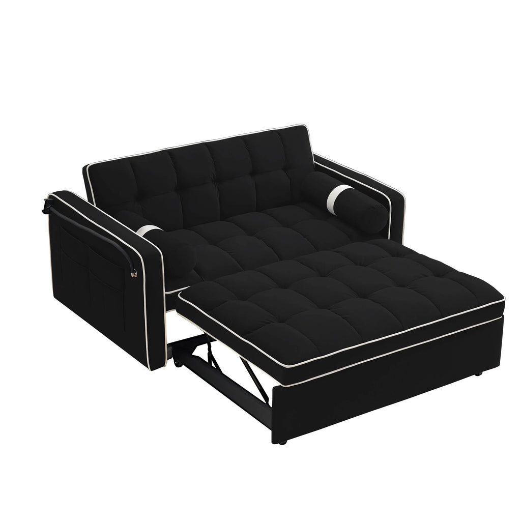 Divano letto trasformabile a 2 posti in velluto da 140 cm con letto estraibile, reclinabile, tasche laterali e supporto per telefono