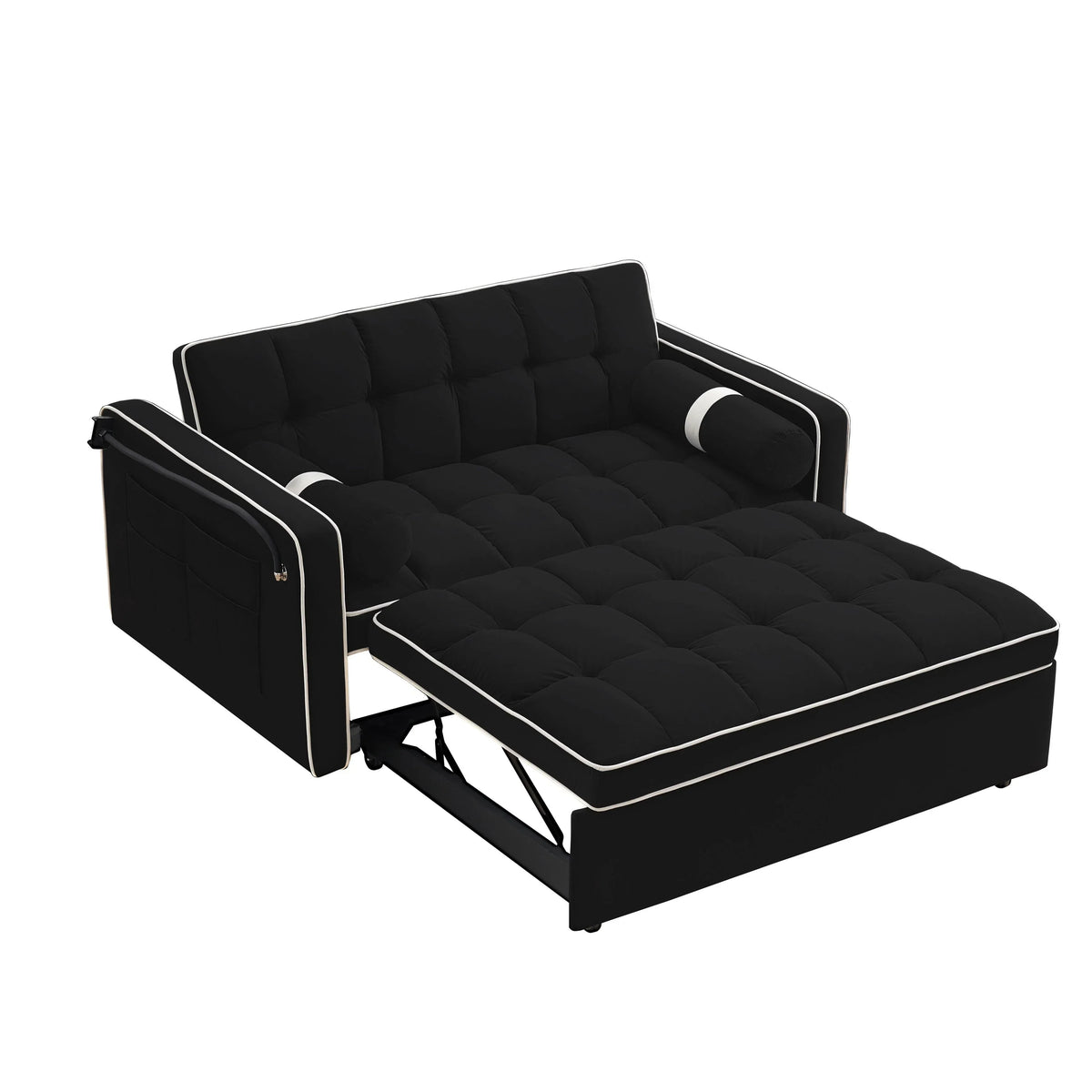 Divano letto trasformabile a 2 posti in velluto da 140 cm con letto estraibile, reclinabile, tasche laterali e supporto per telefono