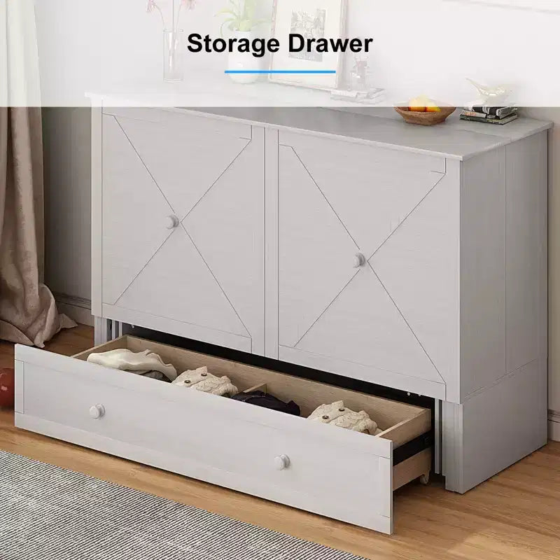 Letto a scomparsa queen Mjkone, letto a cubo con armadio contenitore, stazione di ricarica e spazio portaoggetti