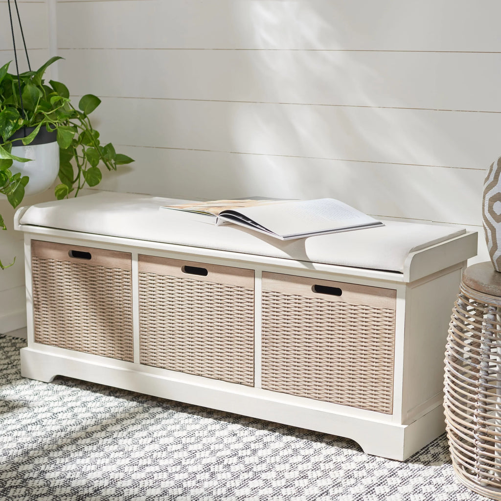 Bank tal-ħażna SAFAVIEH Fiorello bi 3 kxaxen u kuxxin - 47.3 W x 15 L x 19 H - 47Wx15Dx19H