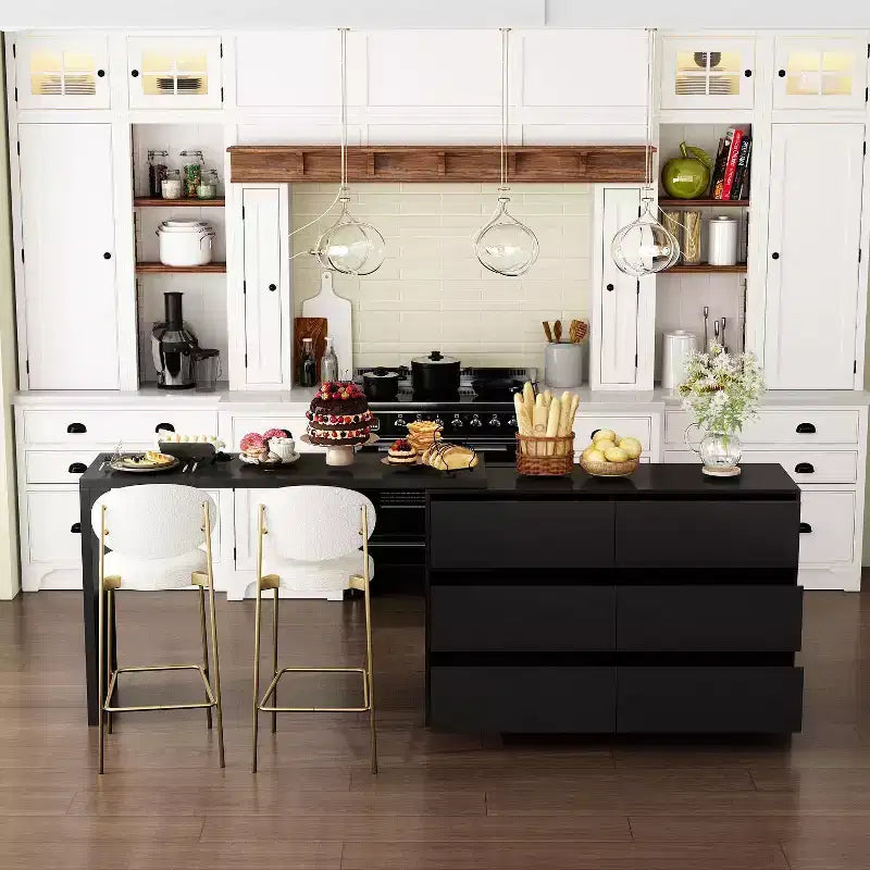 Credenza buffet girevole/estensibile intelligente con 6 cassetti, piano di lavoro estensibile, tappetino antiscivolo, tavolo da pranzo girevole, dispensa a isola da cucina