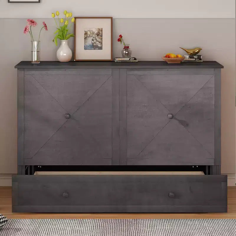 Letto a scomparsa queen Mjkone, letto a cubo con armadio contenitore, stazione di ricarica e spazio portaoggetti