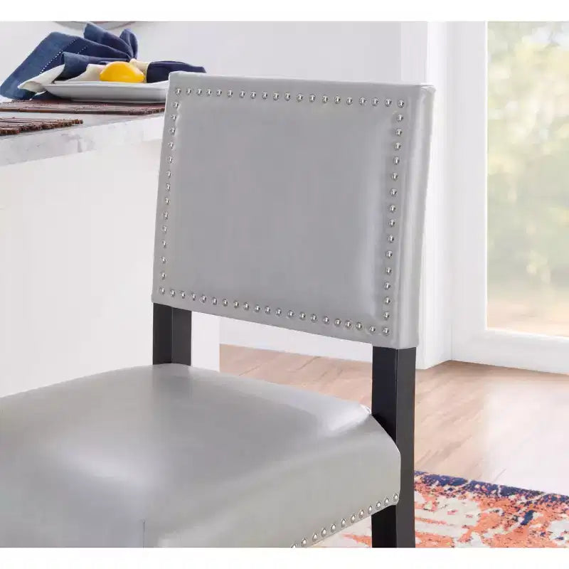 Sgabello da Bancone Senza Braccioli in Ecopelle, Altezza Fissa, 1 Posto – Grigio / Nero / Caramello