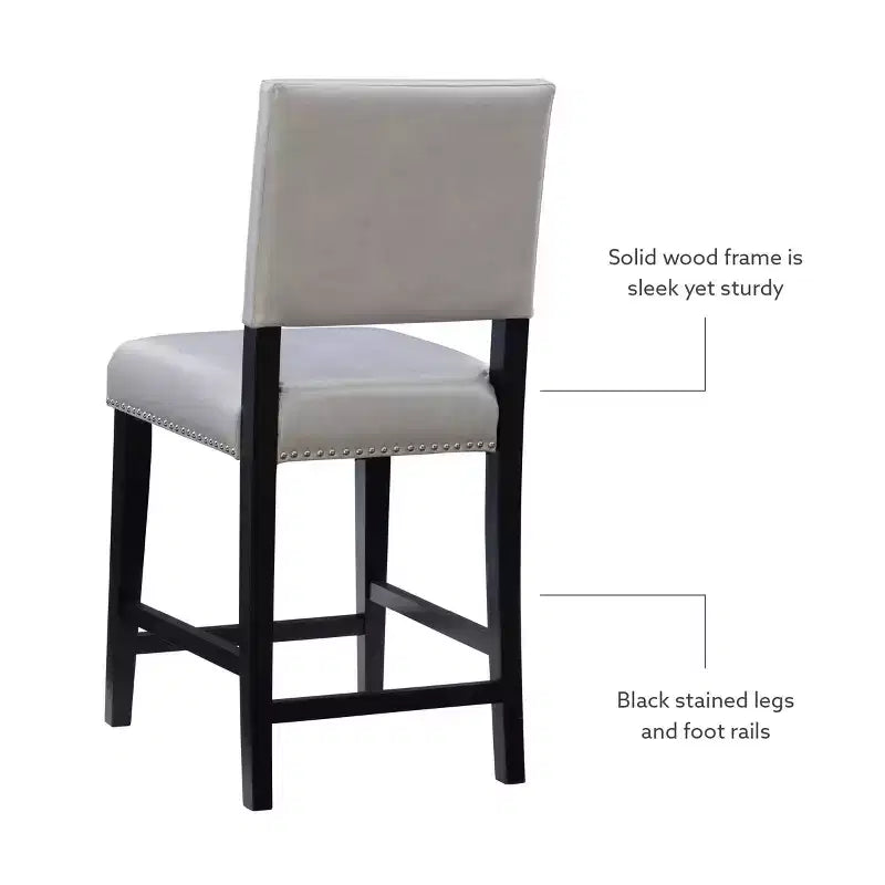 Sgabello da Bancone Senza Braccioli in Ecopelle, Altezza Fissa, 1 Posto – Grigio / Nero / Caramello