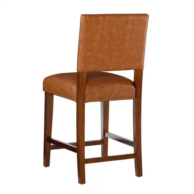 Sgabello da Bancone Senza Braccioli in Ecopelle, Altezza Fissa, 1 Posto – Grigio / Nero / Caramello