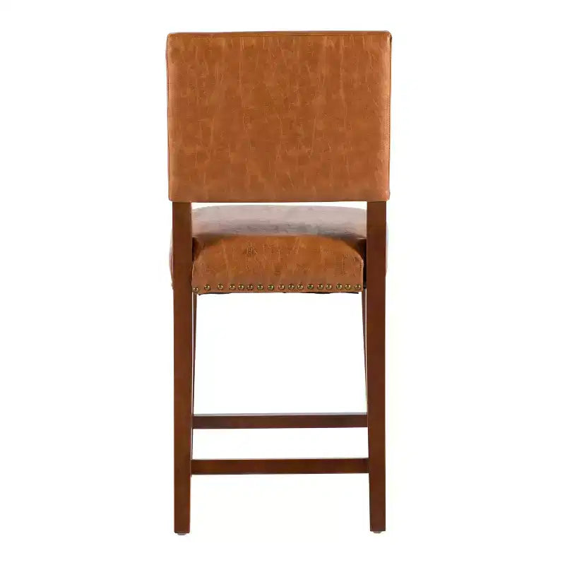 Sgabello da Bancone Senza Braccioli in Ecopelle, Altezza Fissa, 1 Posto – Grigio / Nero / Caramello