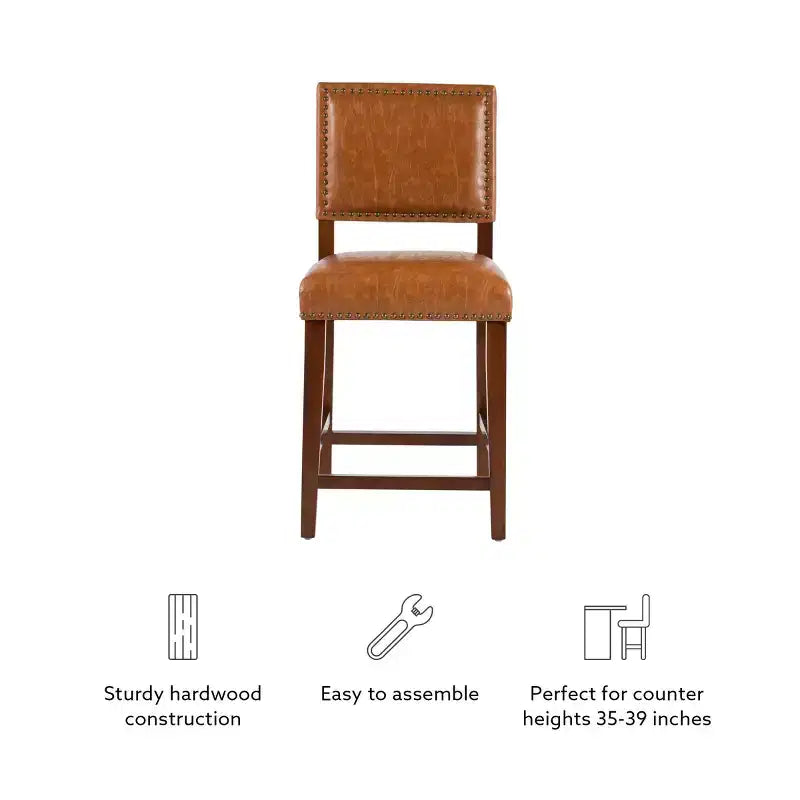 Sgabello da Bancone Senza Braccioli in Ecopelle, Altezza Fissa, 1 Posto – Grigio / Nero / Caramello