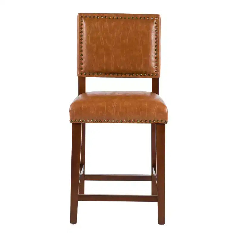 Sgabello da Bancone Senza Braccioli in Ecopelle, Altezza Fissa, 1 Posto – Grigio / Nero / Caramello
