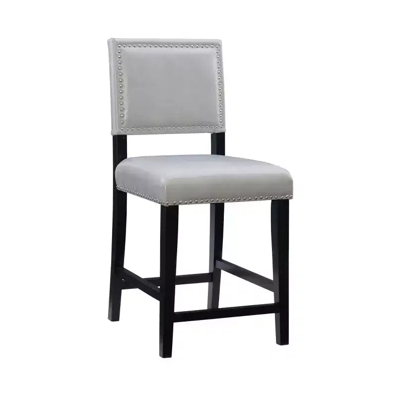 Sgabello da Bancone Senza Braccioli in Ecopelle, Altezza Fissa, 1 Posto – Grigio / Nero / Caramello