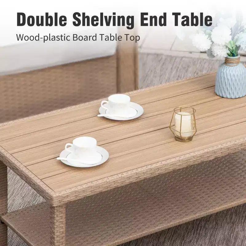 Captiva Designs 6-teiliges luxuriöses Polyrattan-Sitzmöbel-Set für die Terrasse mit Sofa, geschwungenen Armlehnen und Sitzkissen
