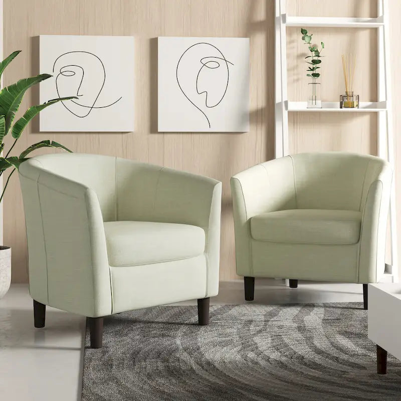 Set di 2 poltrone d'accento moderne in lino, a forma di botte, poltrone club