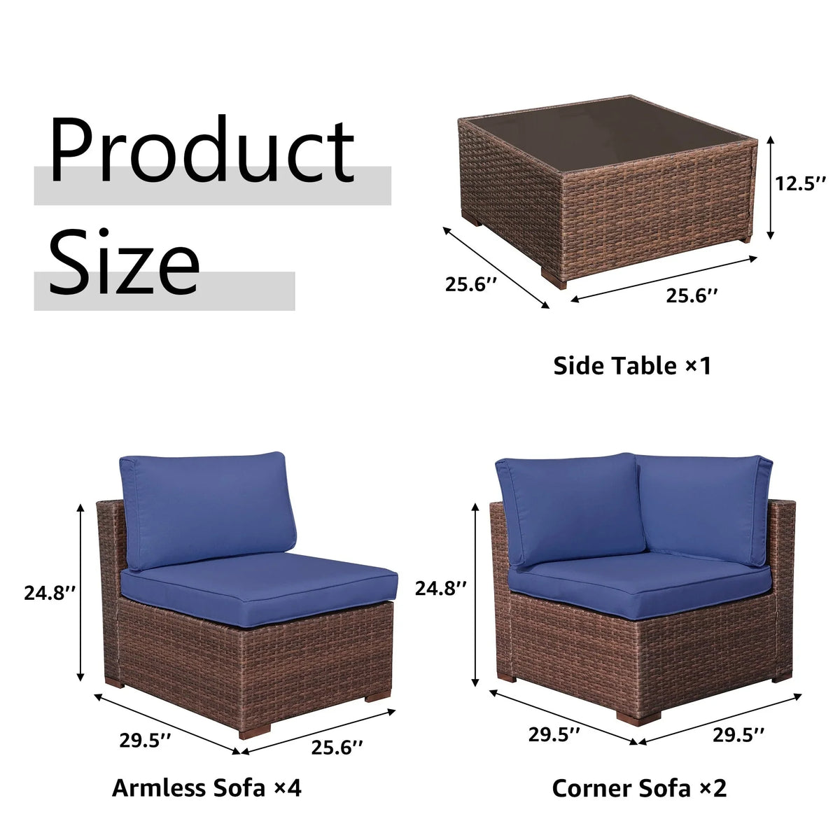 7-teiliges Outdoor-Sitzgruppen-Set aus Korbgeflecht und Stahl mit Polsterung
