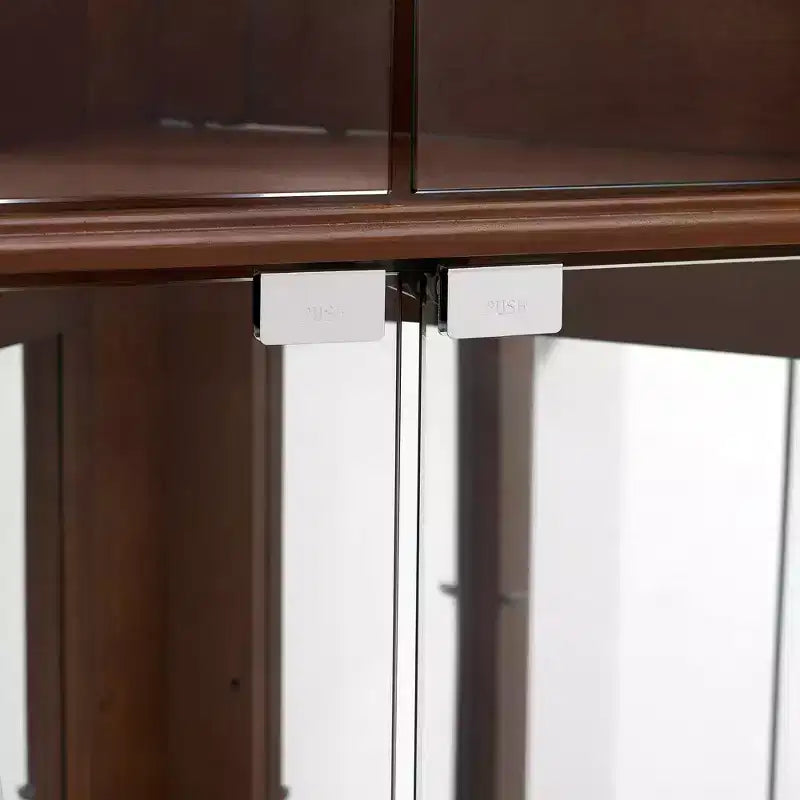 Corner Curio Cabinet, Cherry/Walnut, 4-Door Glass Display Cabinet