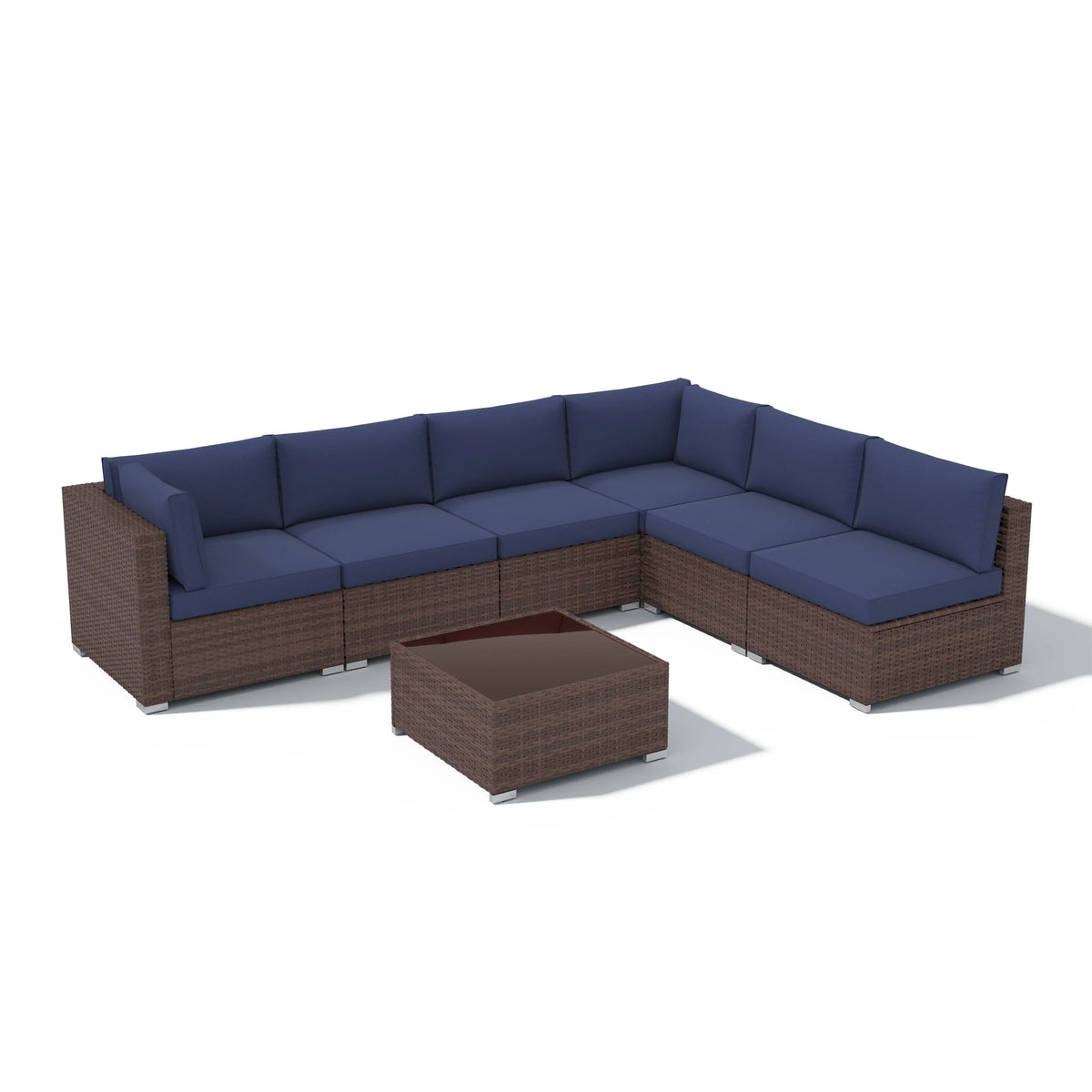 7-teiliges Outdoor-Sitzgruppen-Set aus Korbgeflecht und Stahl mit Polsterung