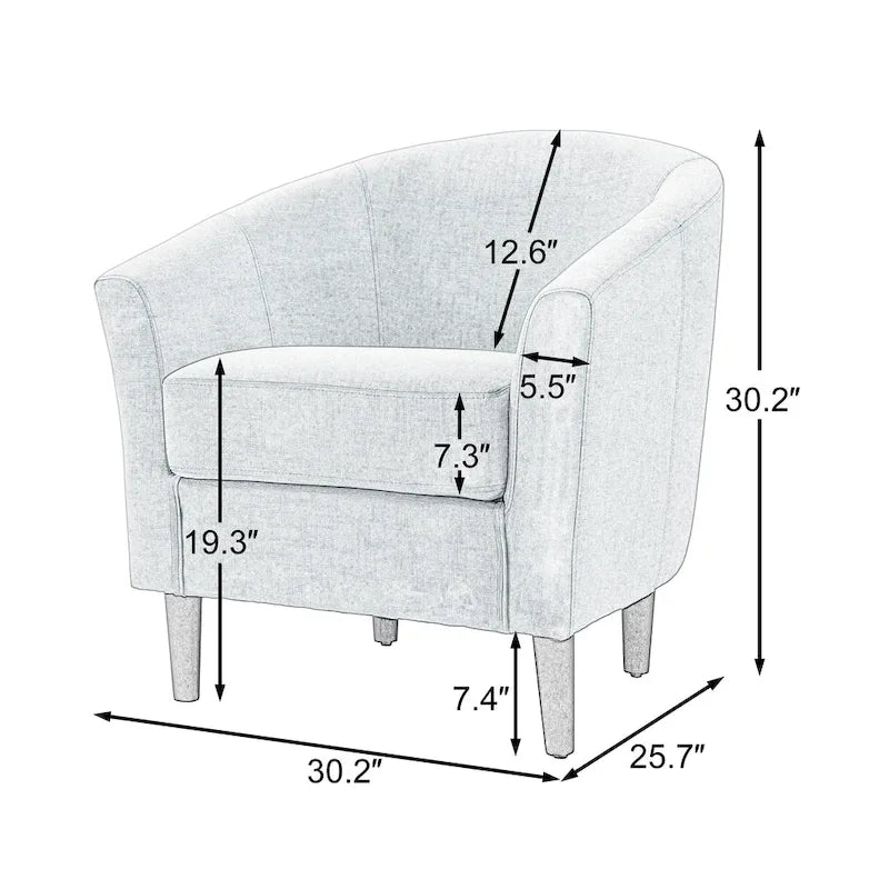 Set di 2 poltrone d'accento moderne in lino, a forma di botte, poltrone club