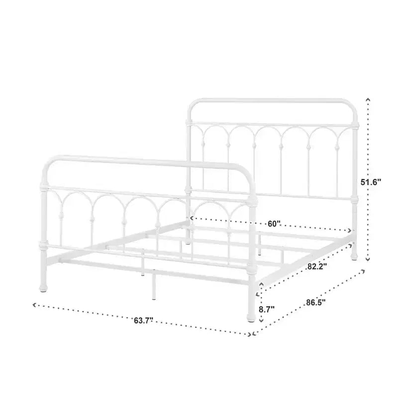 Caledonia Metallbett mit Knotenmuster in Queensize – Antikweiß – iNSPIRE Q