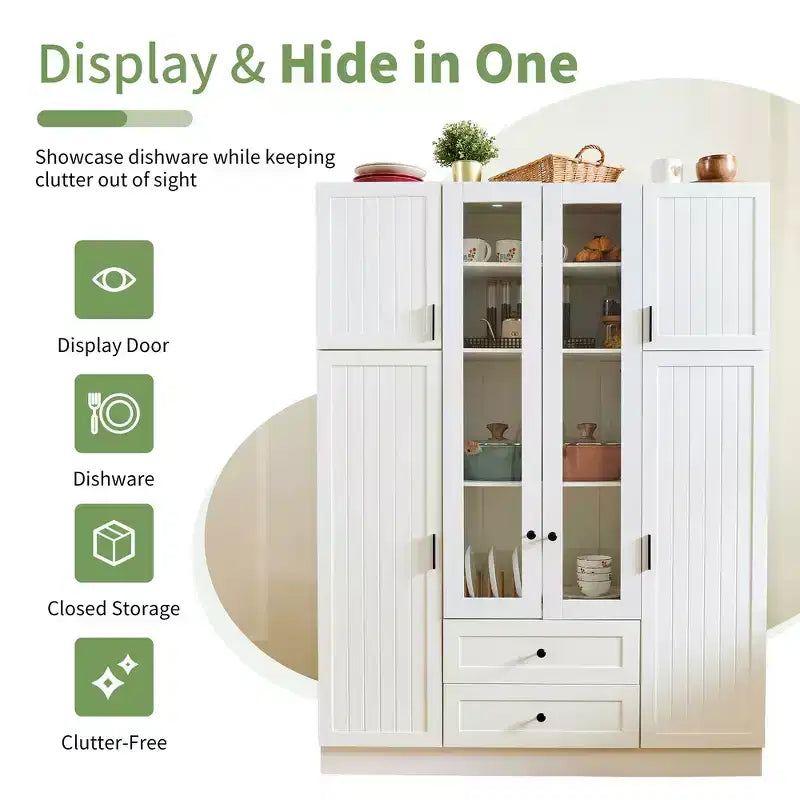 Dispensa da cucina indipendente Whisen alta 71', grande mobile contenitore per sala da pranzo con credenza e buffet a 6 ante, ripiani regolabili