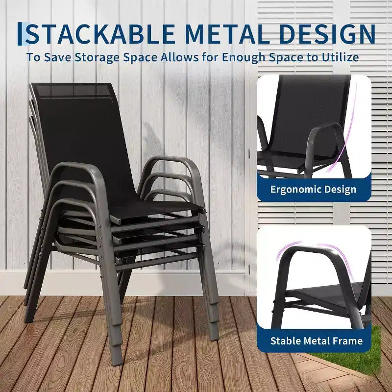 Sedie da patio, set di 4/6 sedie da pranzo impilabili per esterni, leggere e resistenti a tutte le condizioni atmosferiche, in textilene, con braccioli, per giardino e bordo piscina