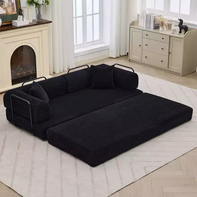 Divano letto convertibile 4-in-1, materasso pieghevole senza telaio in velluto a coste da 79 pollici con cuscino, divanetto senza montaggio per piccoli appartamenti