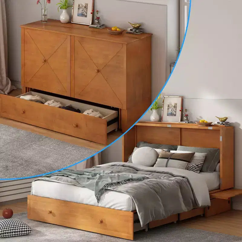Lit escamotable queen Mjkone, lit armoire cubique avec station de recharge et espace de rangement