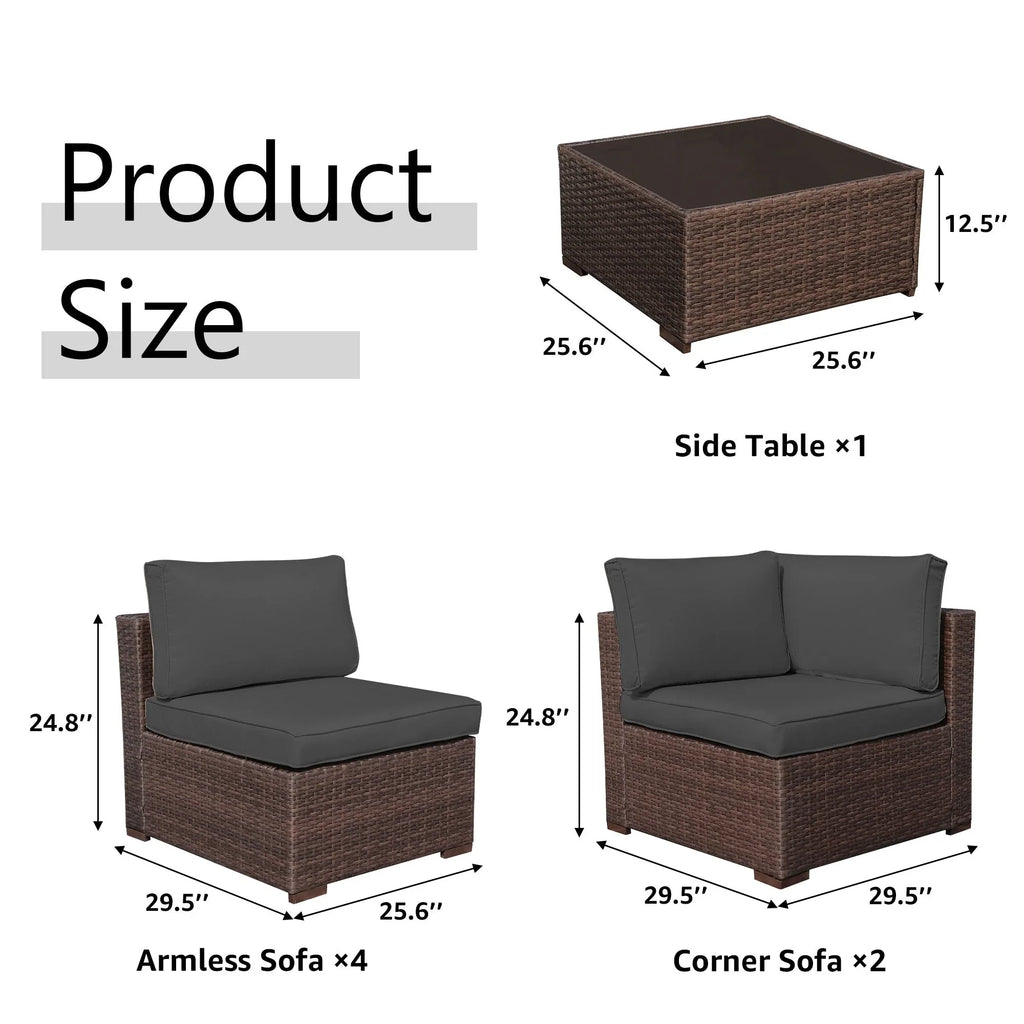 7-teiliges Outdoor-Sitzgruppen-Set aus Korbgeflecht und Stahl mit Polsterung