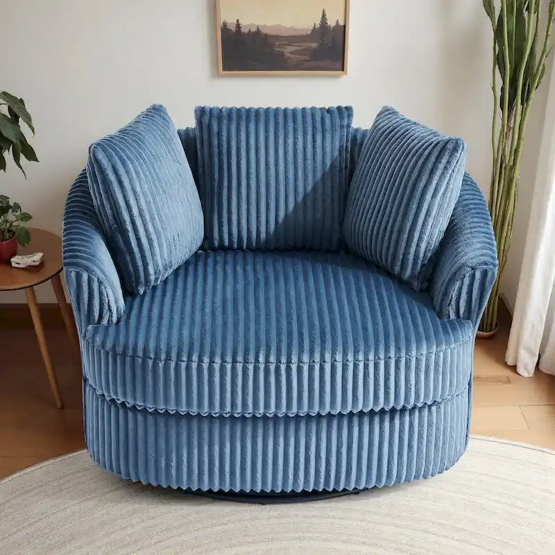 Pultruna Barrel li Tdur, Oversized 43 W, b’Corduroy Plush u Armrests Imdaħħlin
