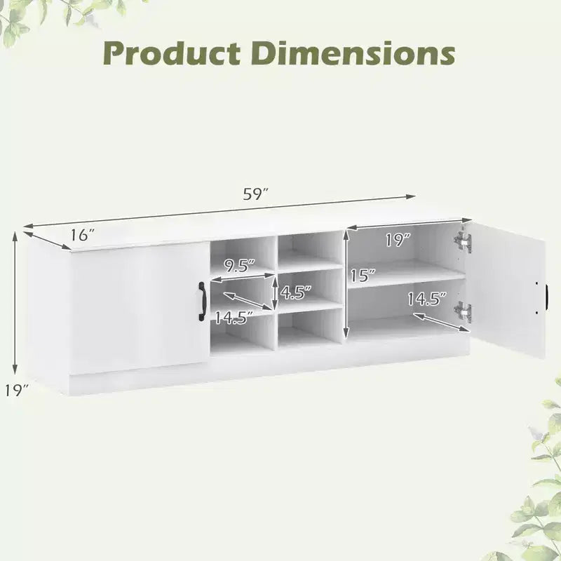 2-Door Shoe Bench wirh Adjustable Shelves Hidden Storage Space Natural + White/Whi5te