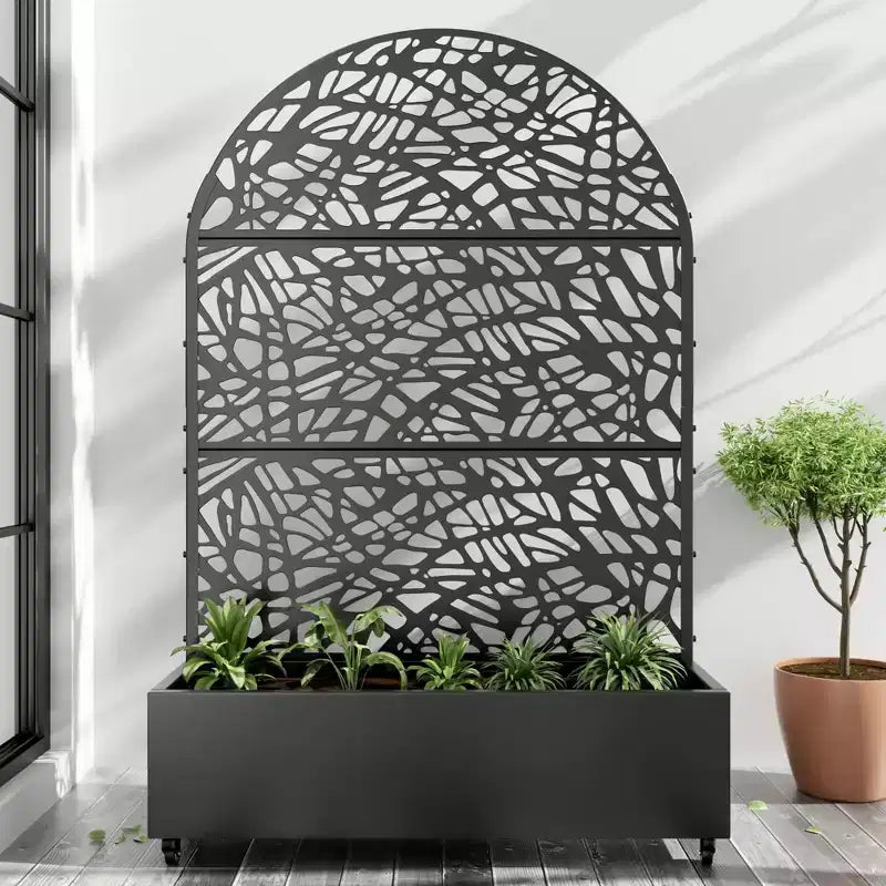 Fioriera MAYEERTY in ferro nero ad arco da 72x47 con grigliato, set da 3 pezzi, schermo decorativo da giardino per patio e balcone