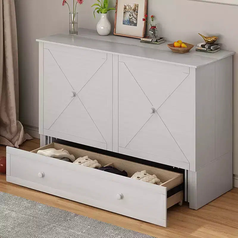 Letto a scomparsa queen Mjkone, letto a cubo con armadio contenitore, stazione di ricarica e spazio portaoggetti