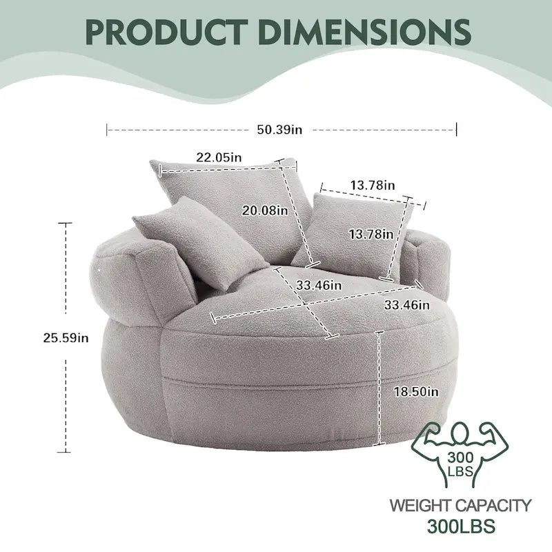 Poltrona rotonda Lazy Sofa - Bianco/Blu/Grigio/Giallo/Arancione/Rosa acceso/Blu navy/Verde, posto singolo e doppio