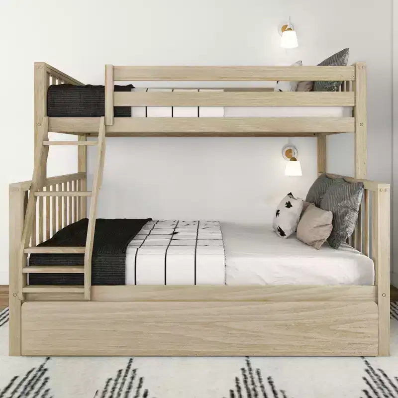 Max & Lily Letto a Castello Singolo su Una Piazza e Mezza con Letto Estraibile, Letti a Castello in Legno Massello Stile Scandinavo per Bambini