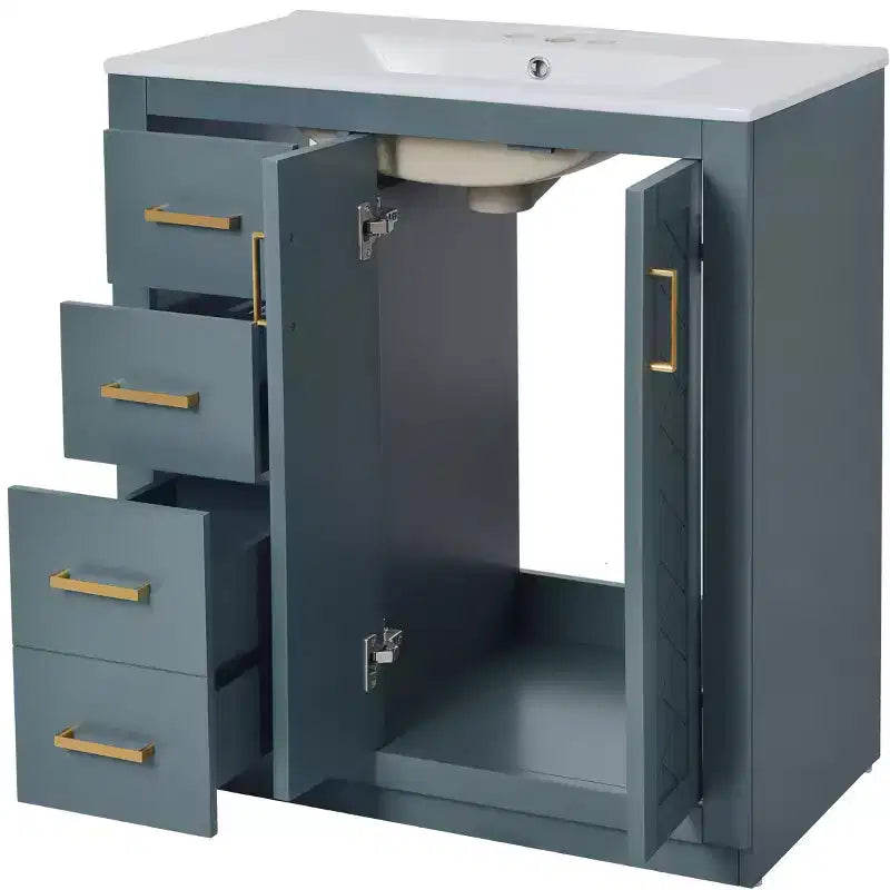 Mobile da bagno da 30" con lavabo singolo, armadietto e 3 cassetti – Nero / Blu / Verde / Indaco / Bianco