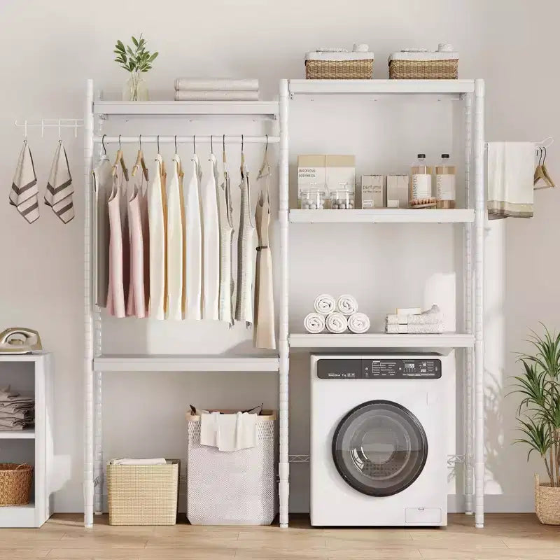 Over-the-Washer Shelf, 5-Tier Dryer Storage Shelf with Adjustable Height, Bathroom Shelf, Space-Saving Storage for Bathroom, Laundry Room