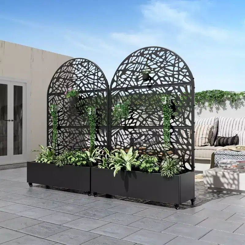 Fioriera MAYEERTY in ferro nero ad arco da 72x47 con grigliato, set da 3 pezzi, schermo decorativo da giardino per patio e balcone