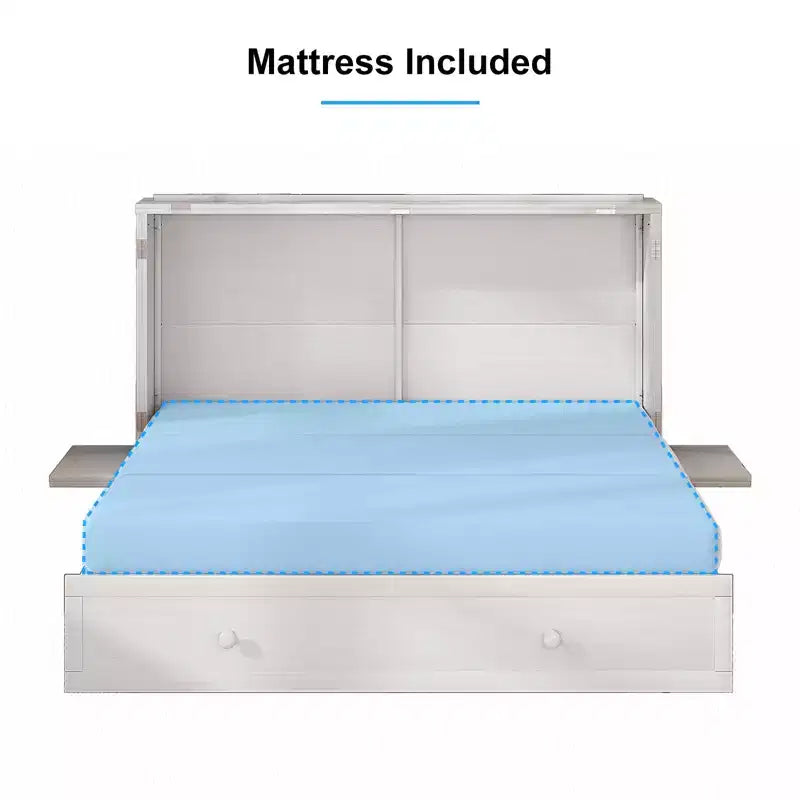 Letto a scomparsa queen Mjkone, letto a cubo con armadio contenitore, stazione di ricarica e spazio portaoggetti