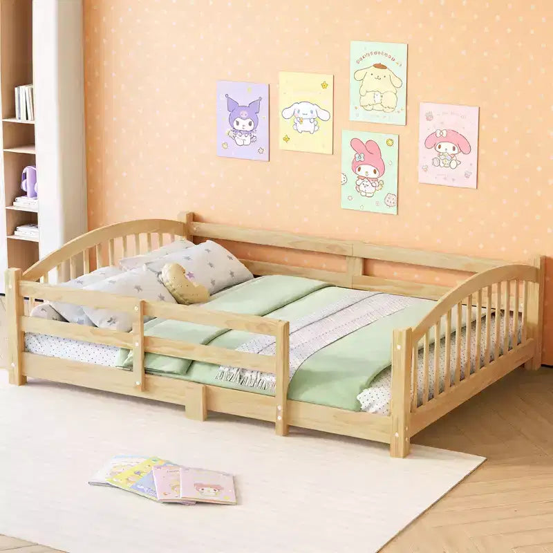 Luxystar Montessori-Bett in voller Größe mit niedrigem Profil, Sicherheitsgittern und Kopfteil