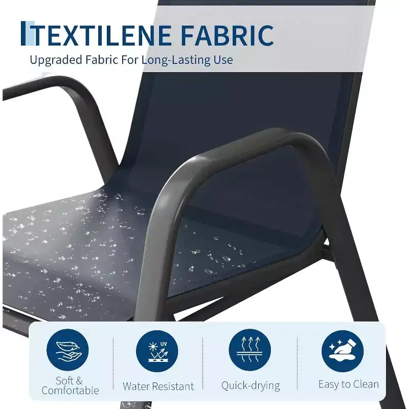 Sedie da patio, set di 4/6 sedie da pranzo impilabili per esterni, leggere e resistenti a tutte le condizioni atmosferiche, in textilene, con braccioli, per giardino e bordo piscina