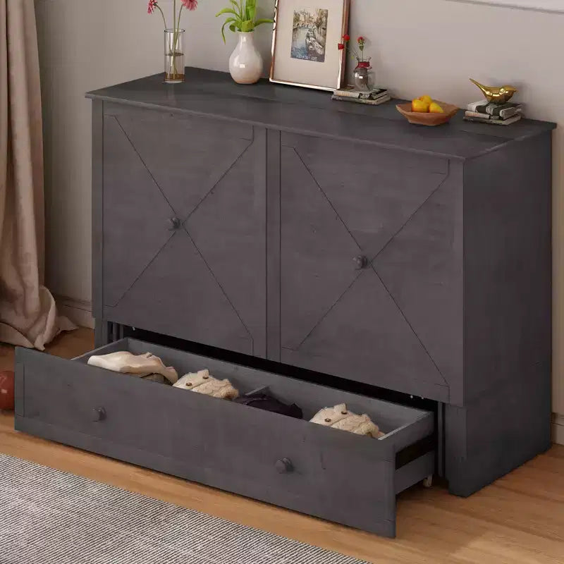 Letto a scomparsa queen Mjkone, letto a cubo con armadio contenitore, stazione di ricarica e spazio portaoggetti