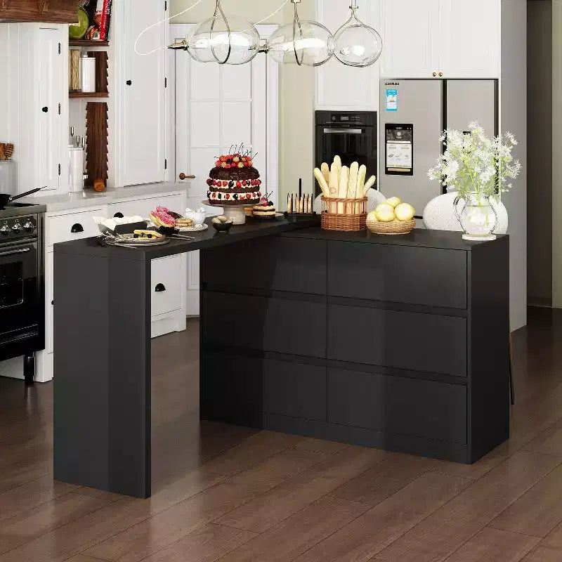 Credenza buffet girevole/estensibile intelligente con 6 cassetti, piano di lavoro estensibile, tappetino antiscivolo, tavolo da pranzo girevole, dispensa a isola da cucina