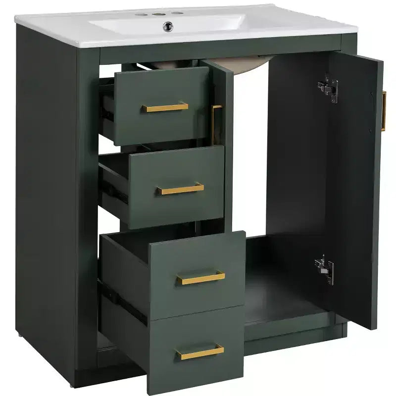 Mobile da bagno da 30" con lavabo singolo, armadietto e 3 cassetti – Nero / Blu / Verde / Indaco / Bianco