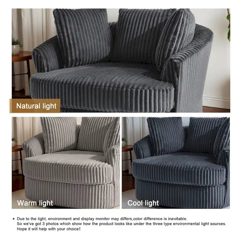 Pultruna Barrel li Tdur, Oversized 43 W, b’Corduroy Plush u Armrests Imdaħħlin