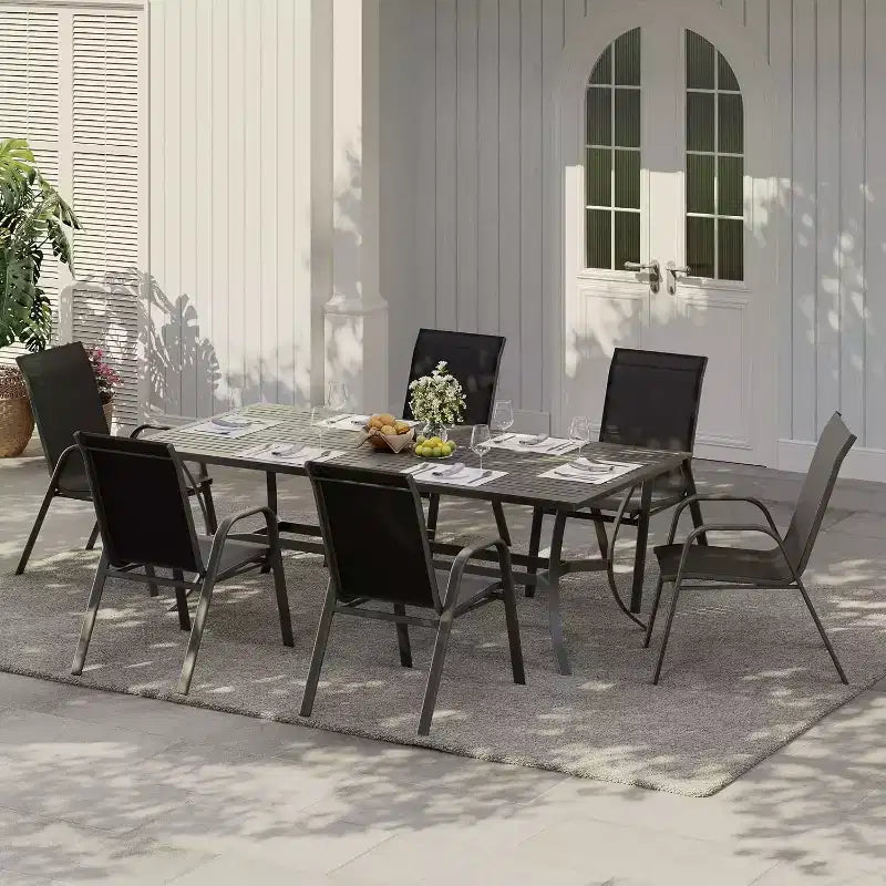 Sedie da patio, set di 4/6 sedie da pranzo impilabili per esterni, leggere e resistenti a tutte le condizioni atmosferiche, in textilene, con braccioli, per giardino e bordo piscina