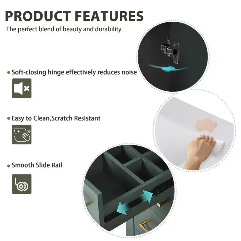 Mobile da bagno da 30" con lavabo singolo, armadietto e 3 cassetti – Nero / Blu / Verde / Indaco / Bianco